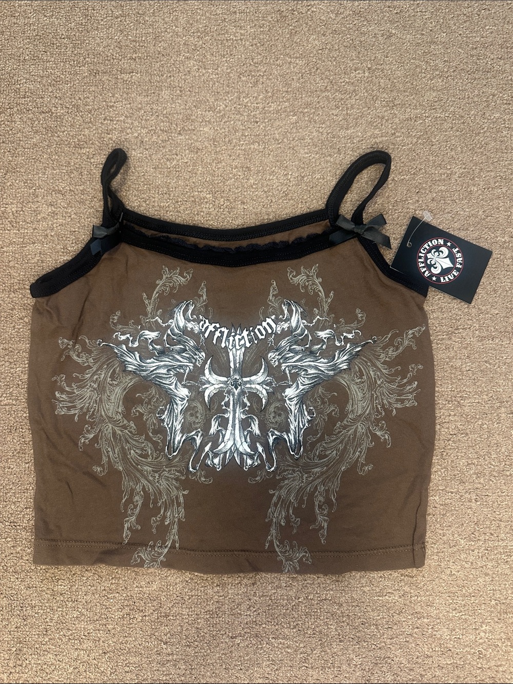 Affliction Jump tank Brown and Black Graphic Cami size xs new